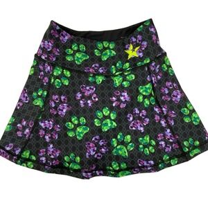 Flanci Womens XS Running Skort Mosaic Paw Print Green Purple Athletic Skirt Dog‎